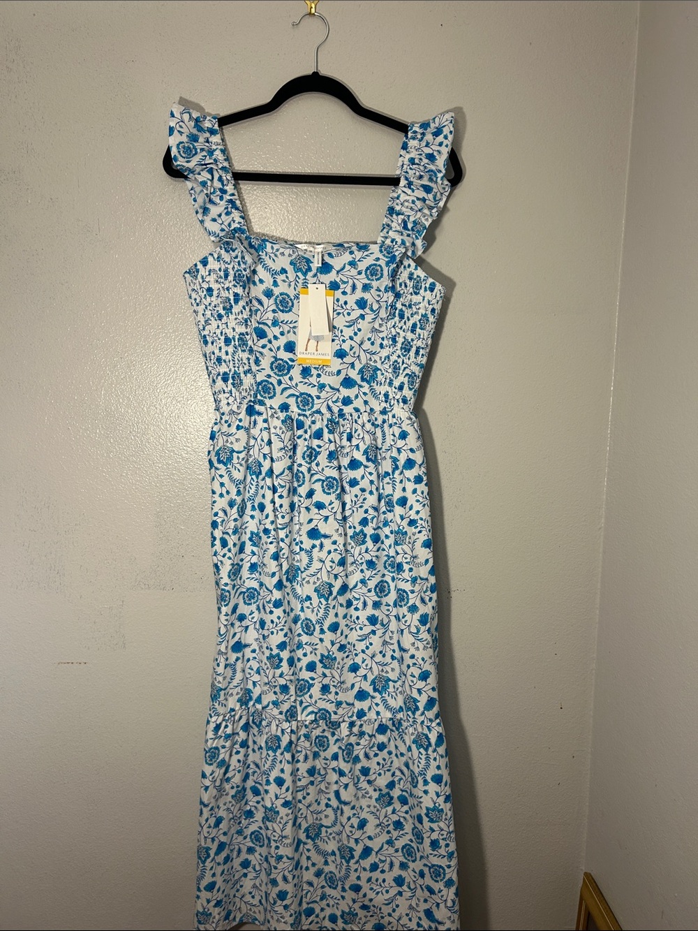 Draper James Blue Floral Flutter Strap Maxi Dress M NWT
